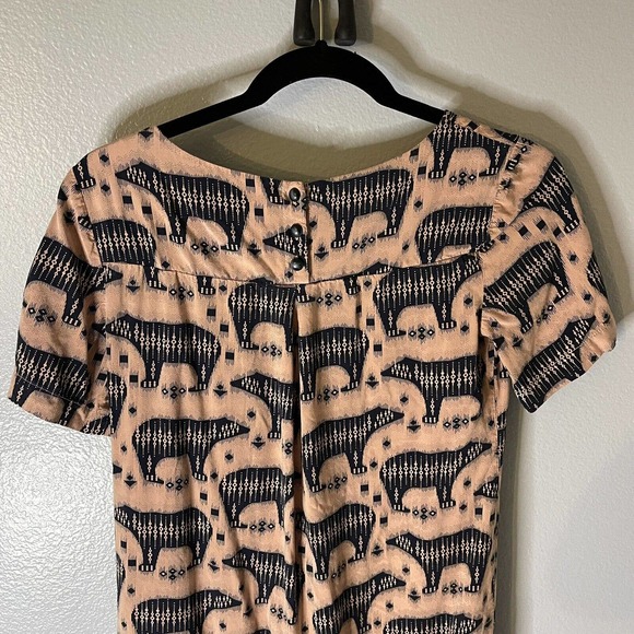 Anthropologie Maeve Zola Bear Print Shift Dress Pink & Black Animal Print Size 0 - Picture 9 of 12